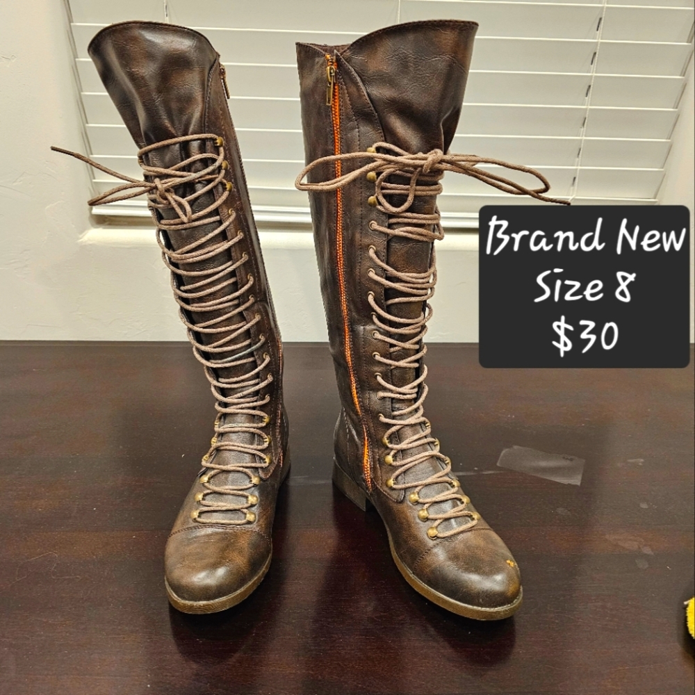 Brown Leather Knee-High Boots